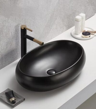 Above Counter Ceramic Basin - Matt Black - Oval - 570mm | PA6040MB