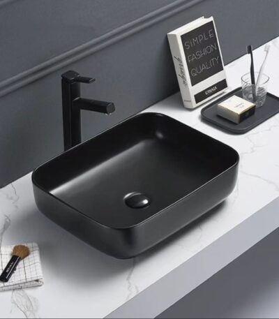 Above Counter Ceramic Basin - Matt Black - Rectangle - 500mm | PA5039MB