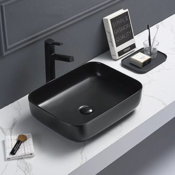 Above Counter Ceramic Basin - Matt Black - Rectangle - 500mm | PA5039MB