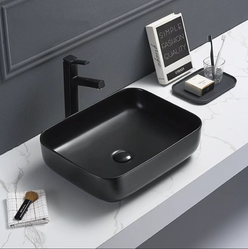 Above Counter Ceramic Basin - Matt Black - Rectangle - 500mm | PA5039MB