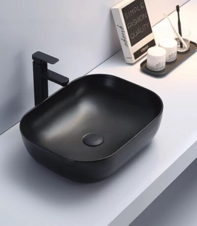 Above Counter Ceramic Basin - Matt Black - Rectangle - 505mm | PA4939MB