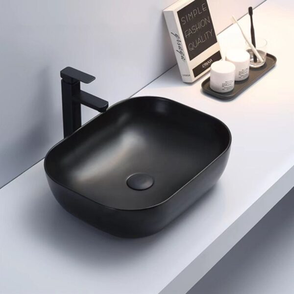 Above Counter Ceramic Basin - Matt Black - Rectangle - 505mm | PA4939MB