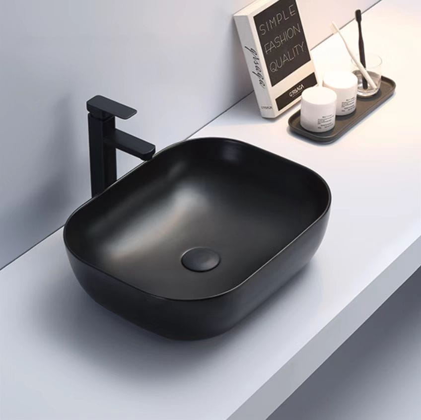 Above Counter Ceramic Basin - Matt Black - Rectangle - 505mm | PA4939MB
