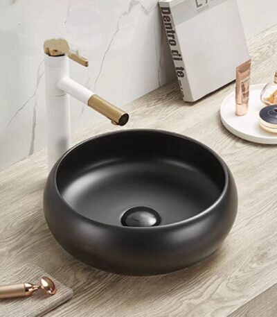 Above Counter Ceramic Basin - Matt Black - Round - 360mm | PA3612MB