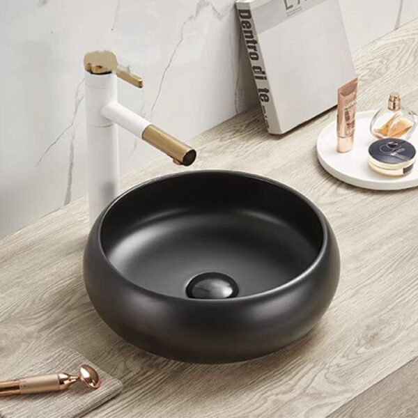 Above Counter Ceramic Basin - Matt Black - Round - 360mm | PA3612MB