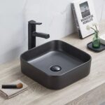 Above Counter Ceramic Basin - Matt Black - Square - 370mm | PA3711MB