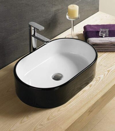 Above Counter Ceramic Basin - Matt Black/White - Oval - 550mm | PA5535BW