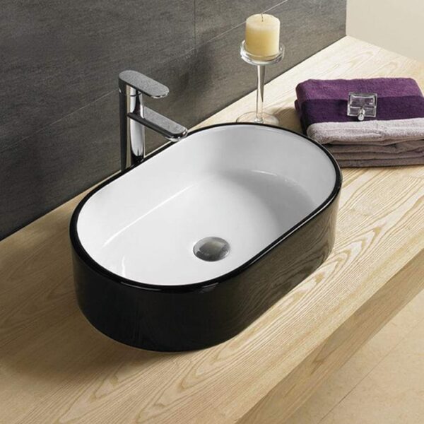 Above Counter Ceramic Basin - Matt Black/White - Oval - 550mm | PA5535BW