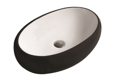 Above Counter Ceramic Basin - Matt Black/White - Oval - 600mm | PA6040MBW