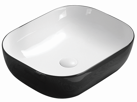 Above Counter Ceramic Basin - Matt Black/White - Rectangle - 505mm | PA4939BW