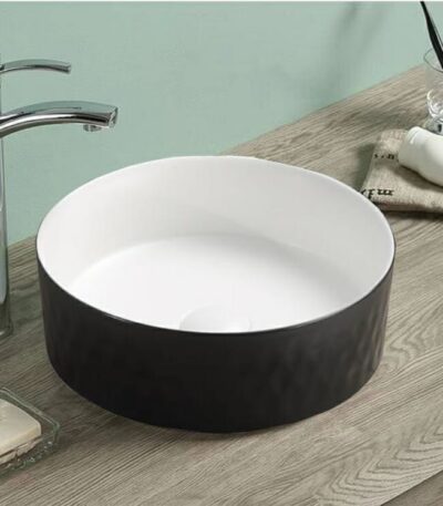 Above Counter Ceramic Basin - Matt Black/White - Round - 360mm | PA3636BW