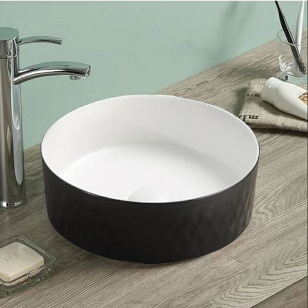 Above Counter Ceramic Basin - Matt Black/White - Round - 360mm | PA3636BW