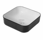Above Counter Ceramic Basin - Matt Black/White - Square - 400mm | PA3838MBW