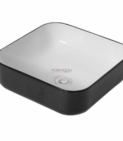 Above Counter Ceramic Basin - Matt Black/White - Square - 400mm | PA3838MBW