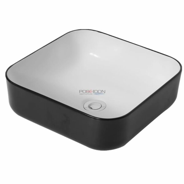 Above Counter Ceramic Basin - Matt Black/White - Square - 400mm | PA3838MBW