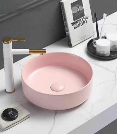 Above Counter Ceramic Basin - Matt Pink - Round - 355mm | PA3535MP