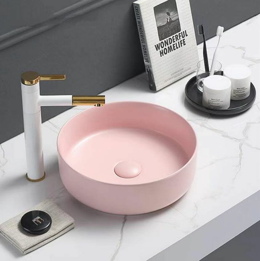 Above Counter Ceramic Basin - Matt Pink - Round - 355mm | PA3535MP