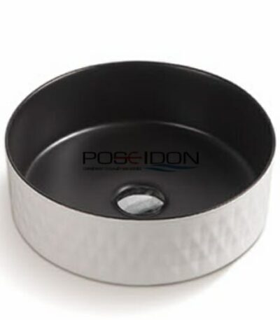 Above Counter Ceramic Basin - Matt White/Black - Round - 360mm | PA3636WB