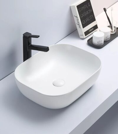 Above Counter Ceramic Basin - Matt White - Rectangle - 505mm | PA4939MW