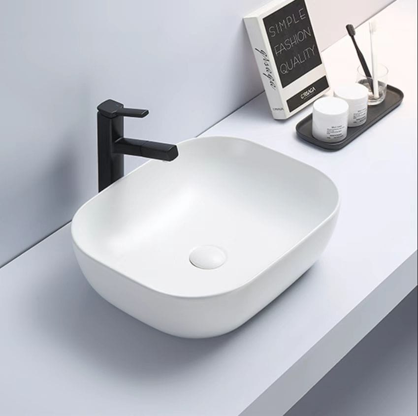 Above Counter Ceramic Basin - Matt White - Rectangle - 505mm | PA4939MW