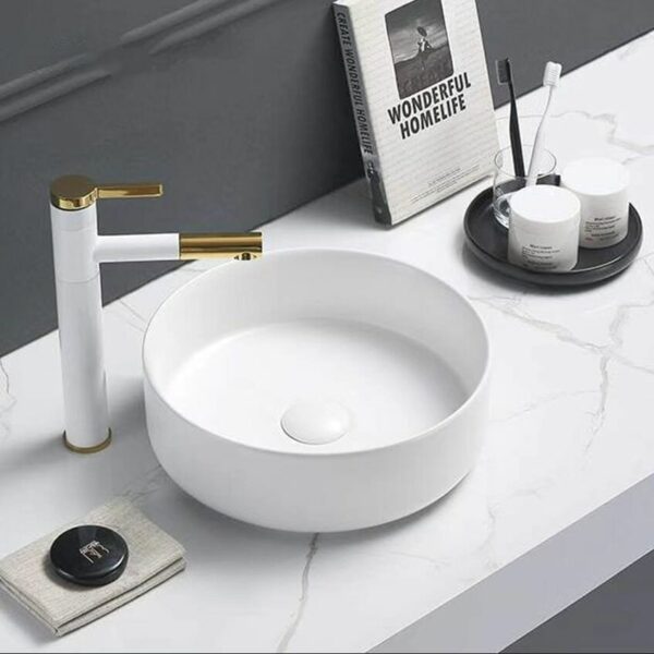 Above Counter Ceramic Basin - Matt White - Round - 355mm | PA3535MW