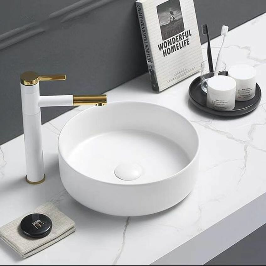 Above Counter Ceramic Basin - Matt White - Round - 355mm | PA3535MW