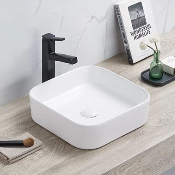 Above Counter Ceramic Basin - Matt White - Square - 370mm | PA3711MW
