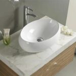 Above Counter Ceramic Basin - Overflow - Gloss White - Oval - 570mm | PA6040