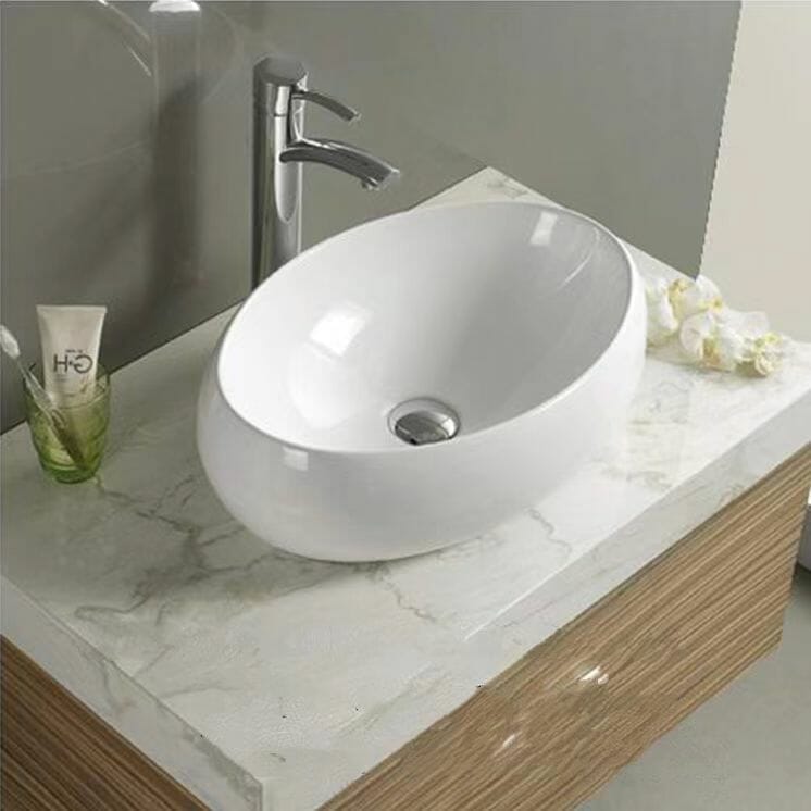 Above Counter Ceramic Basin - Overflow - Gloss White - Oval - 570mm | PA6040