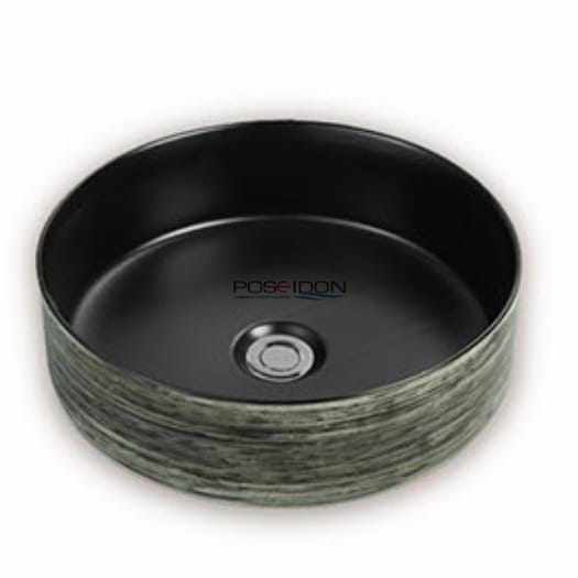 Above Counter Ceramic Basin - Silky Green/Black - Round - 355mm | PA3636GB