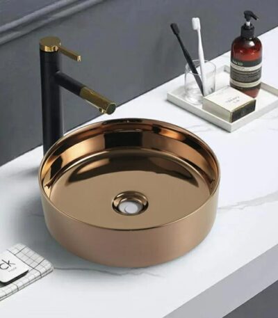 Above Counter Ceramic Basin - Yellow Gold - Round - 355mm | PA3535RG