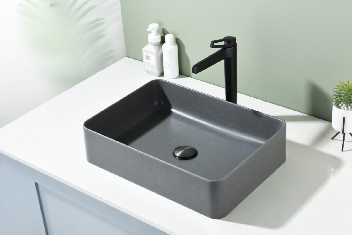 Above Counter Quartz Basin - Matt Black - Rectangle - 510mm | QZ51036-MB
