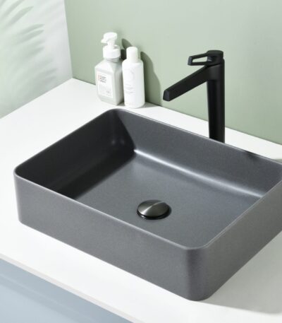 Above Counter Quartz Basin - Matt Black - Rectangle - 510mm | QZ51036-MB