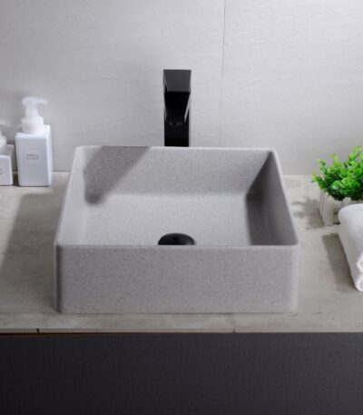 Above Counter Quartz Basin - Matt Black - Square - 380mm | QZ3838-MB