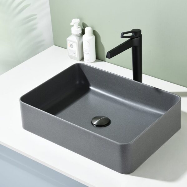 Above Counter Quartz Basin - Matt Grey - Rectangle - 510mm | QZ51036-MG