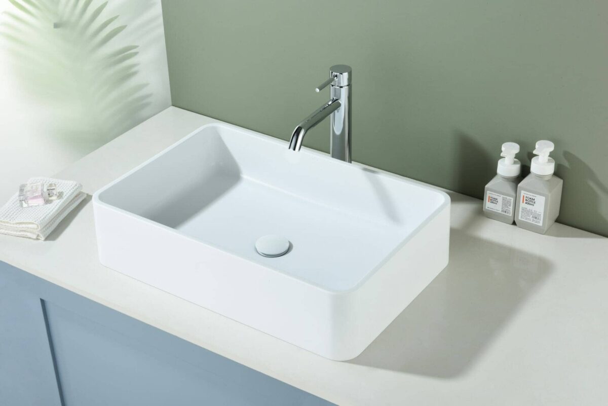 Above Counter Quartz Basin - Matt White - Rectangle - 600mm | QZ6040-MW