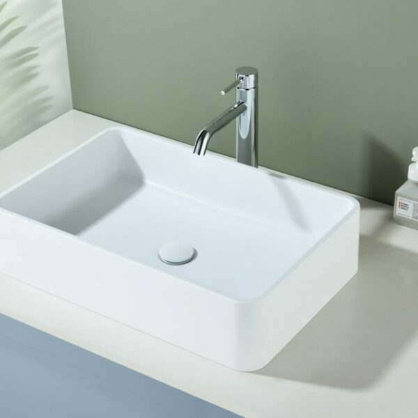 Above Counter Quartz Basin - Matt White - Rectangle - 600mm | QZ6040-MW
