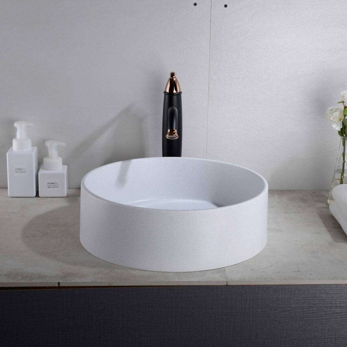 Above Counter Quartz Basin - Matt White - Round - 410mm | QZ4141-MW