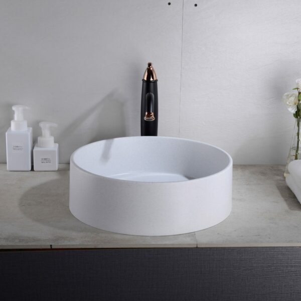 Above Counter Quartz Basin - Matt White - Round - 410mm | QZ4141-MW