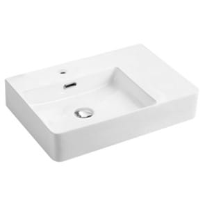 Above Counter/Wall Hung Ceramic Basin - Left Hand Bowl - Overflow - Tap Hole - Gloss White - Rectangle - 600mm | PW6042L