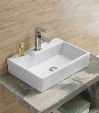 Above Counter/Wall Hung Ceramic Basin - No Overflow - No Tap Hole - Gloss White - Rectangle - 520mm | PW5236