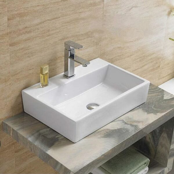 Above Counter/Wall Hung Ceramic Basin - No Overflow - No Tap Hole - Gloss White - Rectangle - 520mm | PW5236