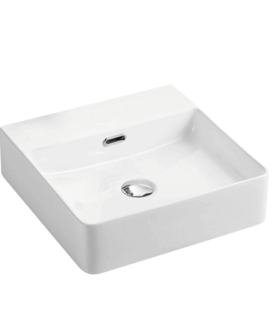 Above Counter/Wall Hung Ceramic Basin - Overflow - No Tap Hole - Gloss White - Square - 425mm | PW4242NTH