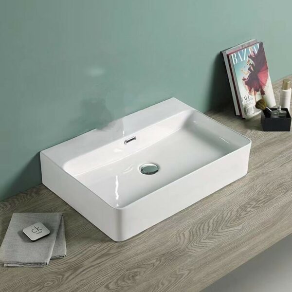 Above Counter/Wall Hung Ceramic Basin - Overflow - No Tap Hole - Gloss White - Rectangle - 600mm | PW6042NTH