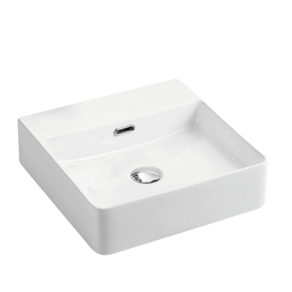Above Counter/Wall Hung Ceramic Basin - Overflow - No Tap Hole - Gloss White - Square - 425mm | PW4242NTH