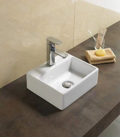 Above Counter/Wall Hung Ceramic Basin - Overflow - Tap Hole - Gloss White - Rectangle - 330mm | PW3329