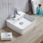 Above Counter/Wall Hung Ceramic Basin - Overflow - Tap Hole - Gloss White - Square - 380mm | PW3838