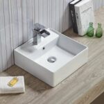 Above Counter/Wall Hung Ceramic Basin - Overflow - Tap Hole - Gloss White - Square - 410mm | PW4141