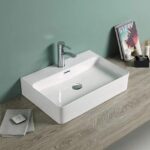Above Counter/Wall Hung Ceramic Basin - Overflow - Tap Hole - Gloss White - Rectangle - 600mm | PW6042