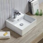 Above Counter/Wall Hung Ceramic Basin - Overflow - Tap Hole - Gloss White - Square - 410mm | PW4141